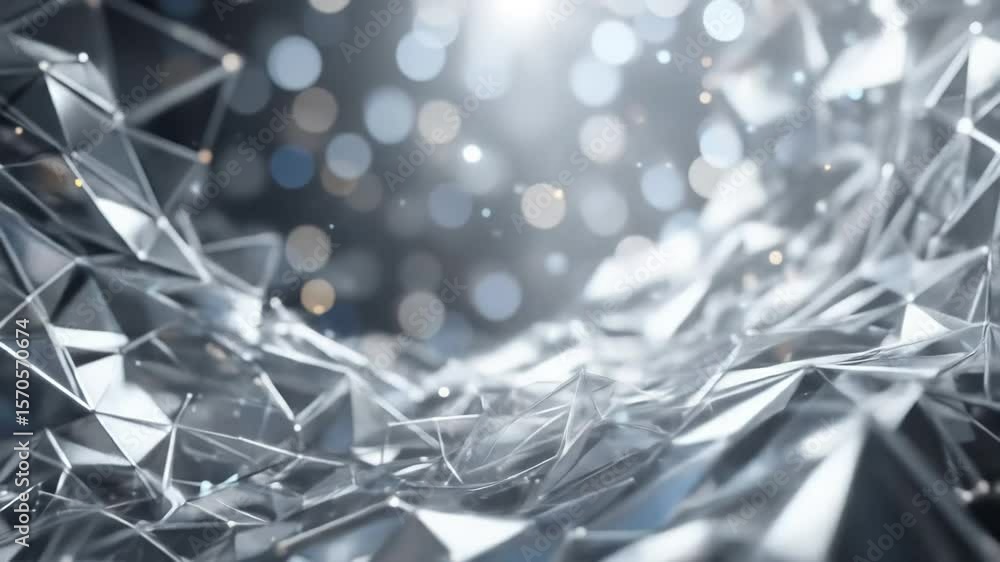 Poster abstract silver polygon mesh animation with bokeh lights and subtle movement
