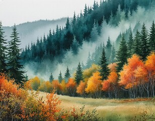 forest abstract watercolor illustration poster.