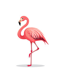 Pink flamingo vector, a beautiful exotic bird, standing isolated on a white background