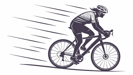 Dynamic silhouette of a cyclist in full motion wearing a helmet and cycling gear depicting speed and athleticism on a road bicycle with motion streaks