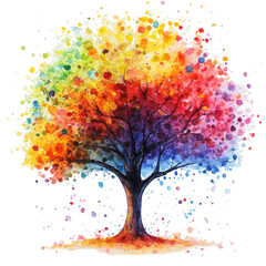 Watercolor painting of colorful tree art print canvas wall art home decor artwork gift