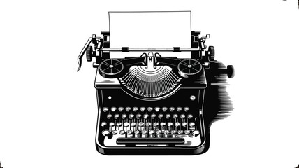 Illustration of a vintage typewriter with paper inserted on a textured background in black and white
