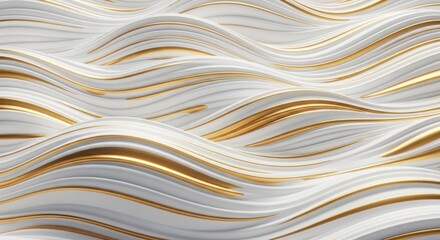 Fototapeta premium Abstract flowing lines of white and gold creating a textured wave-like pattern