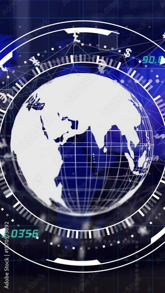 Poster animation of globe with data processing over desk