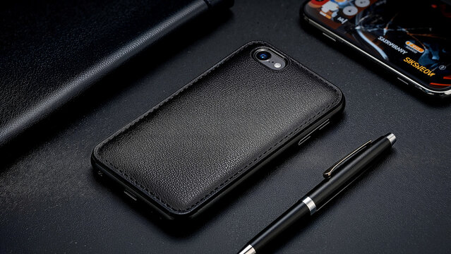 Sleek black leather wallet and accessories display