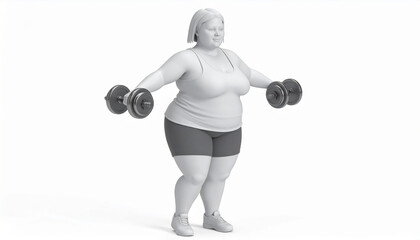 3D Illustration of Plussize Woman Lifting Dumbbells in Gym with Clean White Background