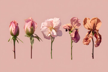 A single flower split into five vertical sections, each representing a different stage of bloom