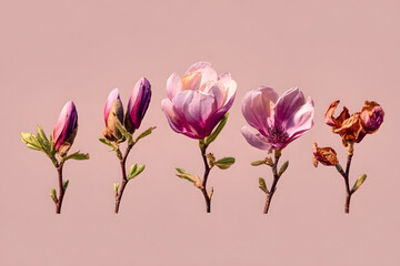 A single flower split into five vertical sections, each representing a different stage of bloom