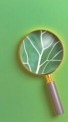 Magnifying Glass on Green Background Showing Leaf Detail