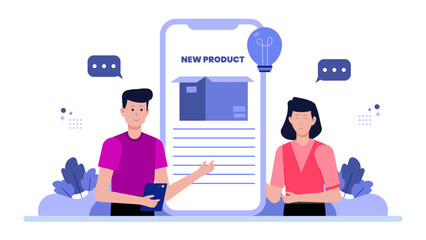 Startup team running internal innovation hackathon flat vector illustration