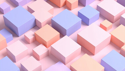 Fototapeta premium Abstract geometric candy pieces in soft lavender and peach colors with subtle shadowing create calm and soothing visual effect