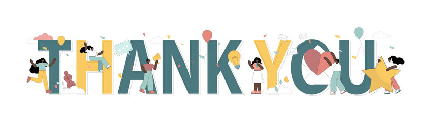 Thank you sign. People express gratitude. Greeting card. Thank you banner. Vector illustration