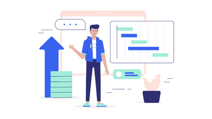 Startup pitching business model to investors flat vector illustration