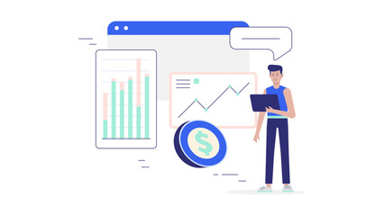Finance analyst forecasting quarterly revenue flat vector illustration