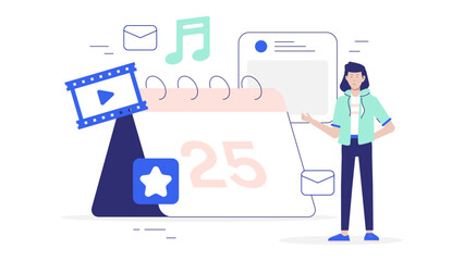 Content strategist planning social media calendar flat vector illustration