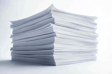 Stacked Papers Office Documents Print Media White Pages Paperwork Pileup Sheets on white background. Generative Ai
