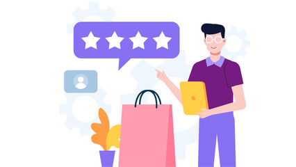 Entrepreneur analyzing product reviews flat vector illustration