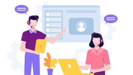 Support team building customer knowledge base flat vector illustration