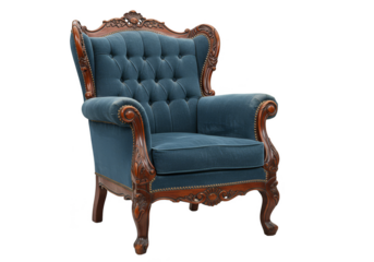 Isolated Vintage Blue Armchair a Luxurious Comfort Seat Transparent PNG