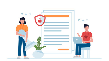 Legal team managing compliance documentation flat vector illustration