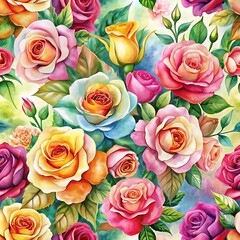 Painting of a bouquet of flowers with many different colored roses
