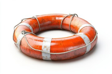Orange Life Preserver Ring Safety Equipment Rescue Coast Guard Lifeguard Tool on white background. Generative Ai