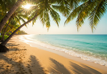 Obraz premium Tropical Beach Sunset Golden Sands and Azure Waters