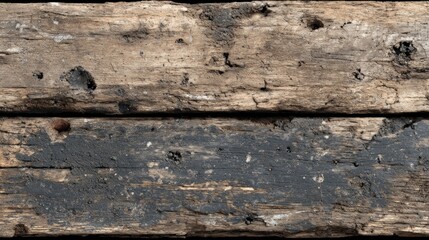 Surface of weathered wooden floorboards shows dirt, grime, and signs of aging, adding character and history to the rustic environment