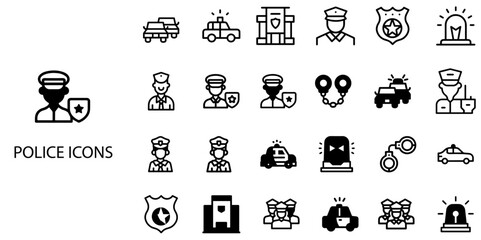 Police simple concept 24 icons set .Vector illustration.