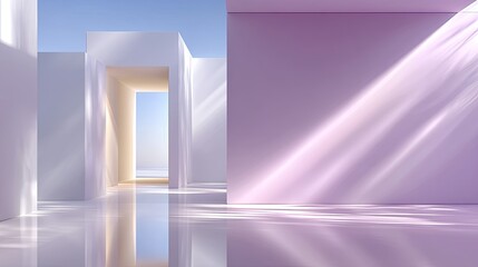 Minimalist White and Purple Interior with Sunlight Rays