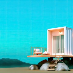 Minimalist White Container Home on Rocks near Ocean