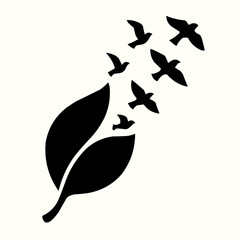 Vector silhouette illustration of a bird flying and perched on a branch, ideal for animal and nature-themed designs