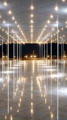 Mirrored Columns and Soft Glowing Lights in Modern Interior
