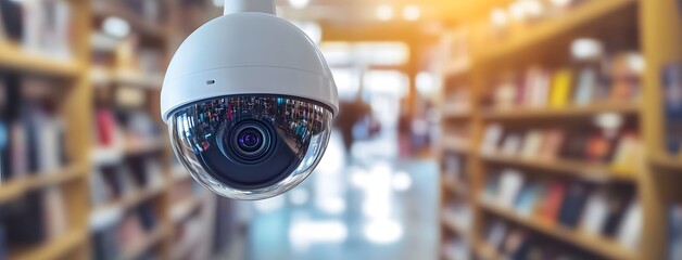 Surveillance camera monitoring library interior space