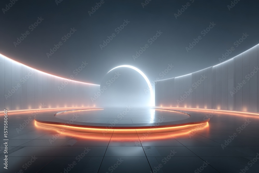 Poster a sleek design showcases a curved pathway illuminated by soft light, enhancing the tranquil mood of 