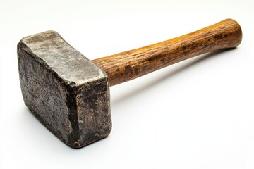 Heavy Sledgehammer Tool Close Up Robust Construction Forging Impact Power Force on white background. Generative Ai