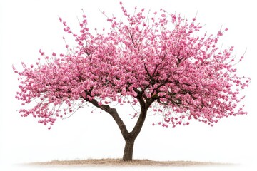 Obraz premium Blooming Cherry Tree in Spring Floral Beauty Freshness Tranquility Pink Blossom on white background. Generative Ai