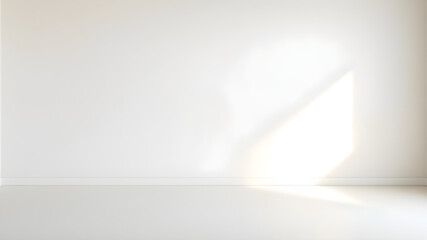 Minimalist White Wall Interior with Sunlight and Window Shadows Empty Room Background. Generative AI
