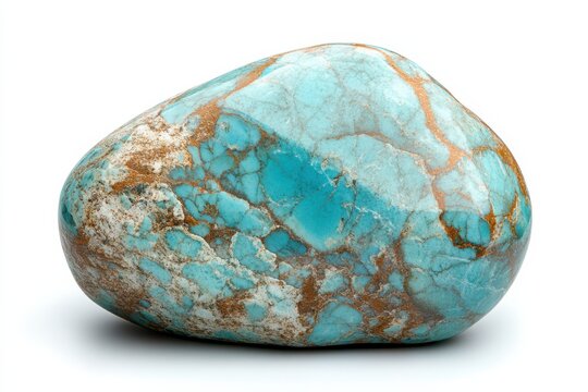 Turquoise Stone with Gold Veins Polished Gemstone Healing Crystal Mineral Beauty on white background. Generative Ai