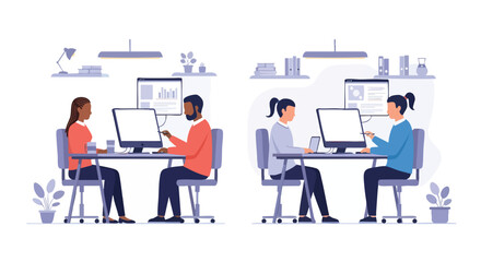 Diverse Professionals Collaborating and Working Productively on Computers in a Modern Office Environment