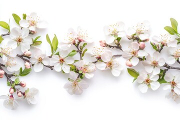 Obraz premium Delicate Blossoms Spring s Embrace with Cherry Flowers on White Nature s Beauty on white background. Generative AI