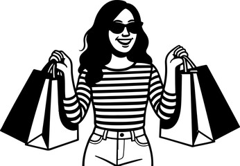 young woman shopping silhouette Black and Wight