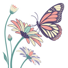 Butterfly and Floral Decorative Vector Illustration


