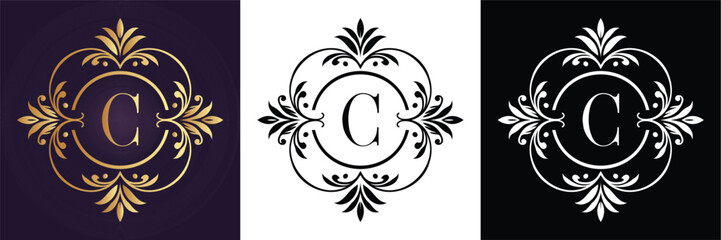 Letter C luxury floral monogram logo template design perfect for branding wedding or boutique identity