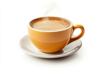 Naklejka premium Steaming coffee cup drink Hot beverage morning energy relaxing flavor aroma on white background. Generative AI