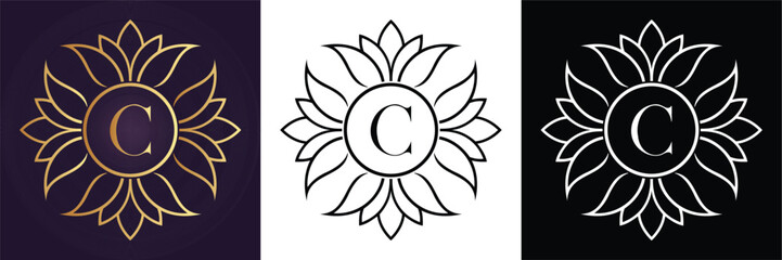 Letter C luxury floral monogram logo template design perfect for branding wedding or boutique identity