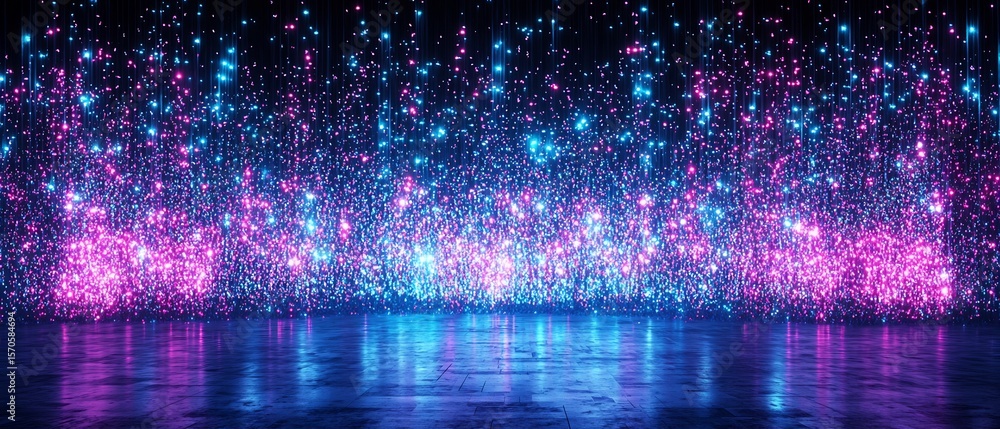 Poster luminous spectacle with twinkling particles in an abstract rendering scene