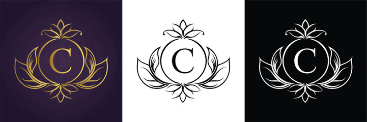 Letter C luxury floral monogram logo template design perfect for branding wedding or boutique identity