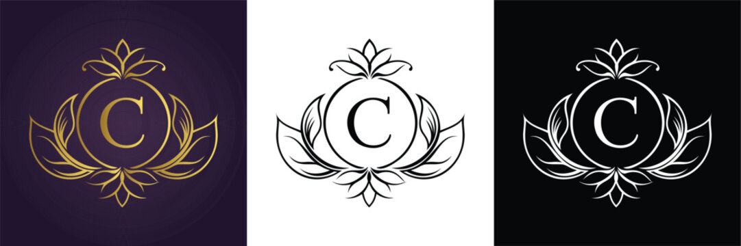 Letter C luxury floral monogram logo template design perfect for branding wedding or boutique identity