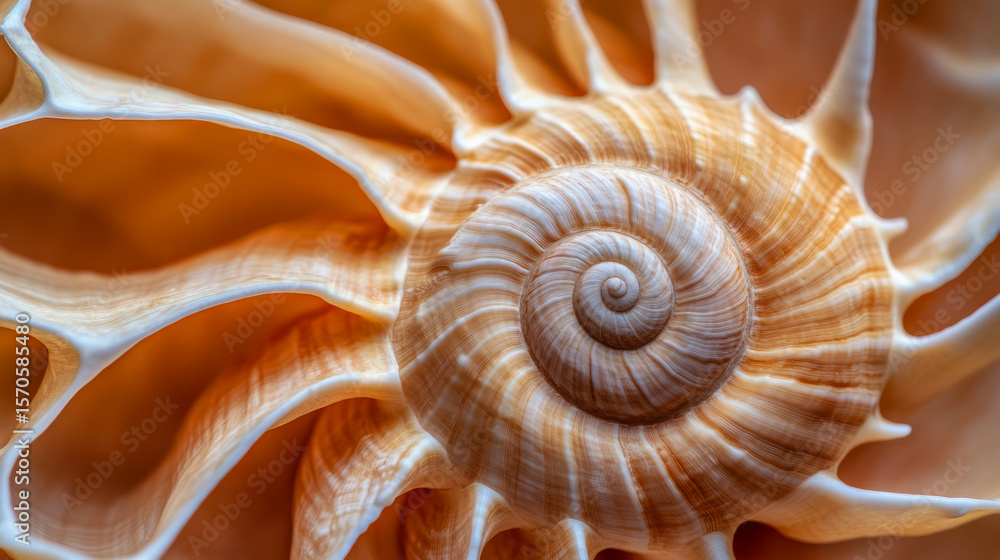 Aufkleber close-up view of nautilus shell showing intricate patterns and natural colors in detail